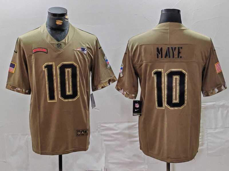 Men%27s New England Patriots #10 Drake Maye Olive 2022 Salute To Service Limited Stitched Jersey